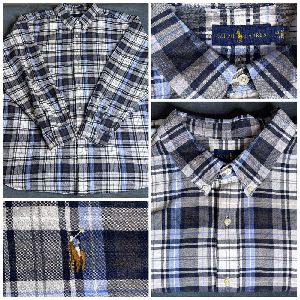 Polo Ralph Lauren 3XB Mens Long Sleeve Classic Plaid Shirt Blue Plaid MSRP $110